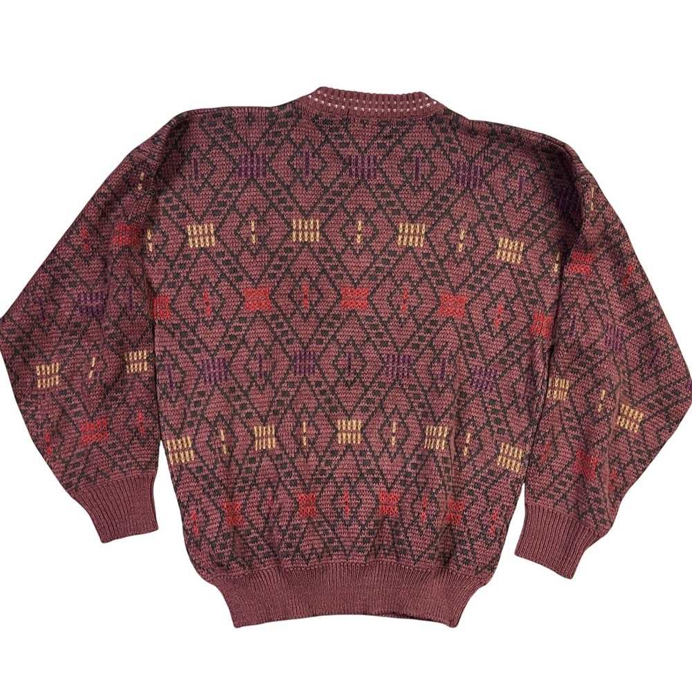 Vintage McGregor Sweater Mens L Burgundy Geometric Diamond Grandpa 80s 90s New - Picture 7 of 8